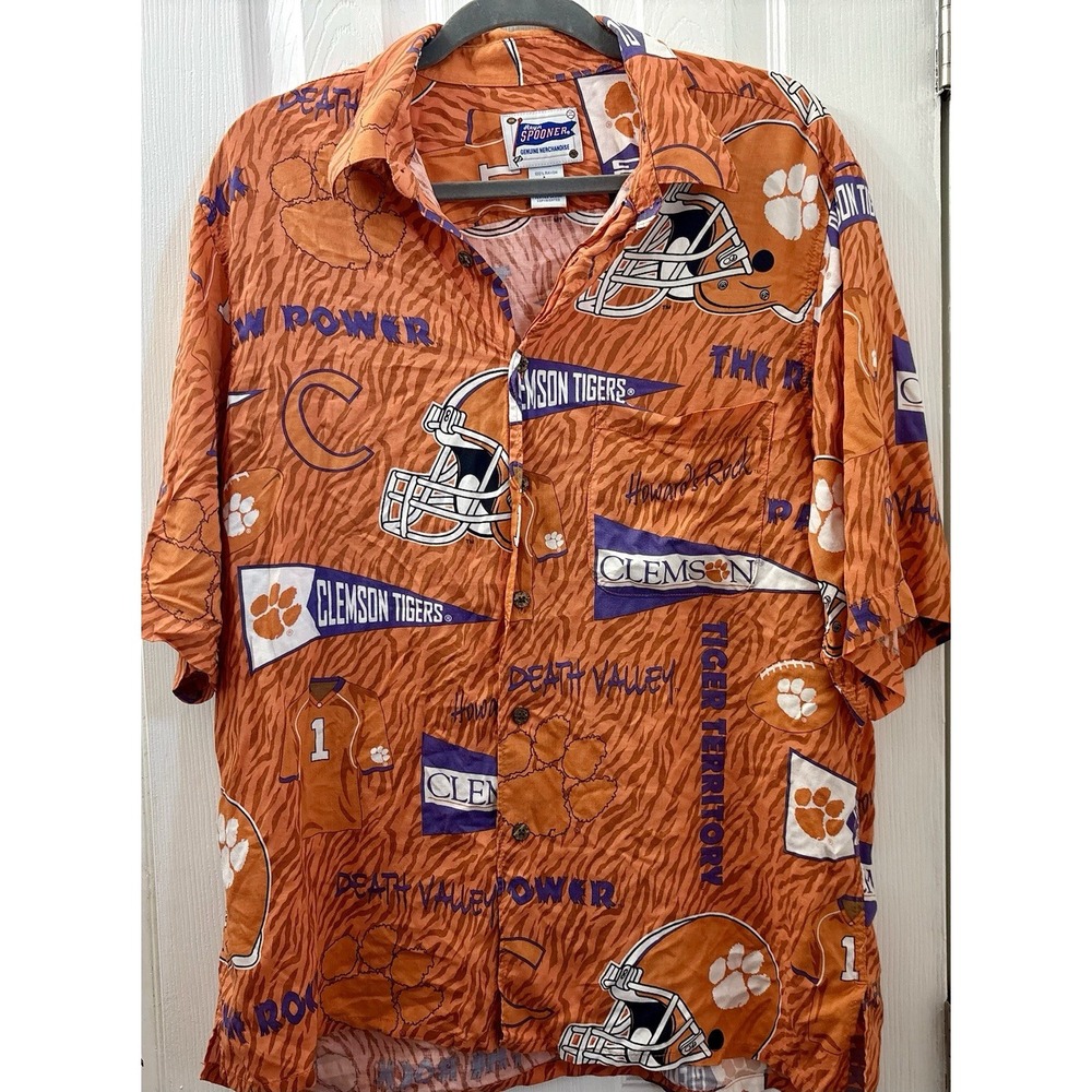 Reyn Spooner Clemson Tigers Mens Button Up Sz L Hawaiian Rayon Shirt Football